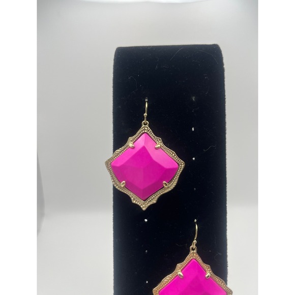 Kendra Scott Kyrie Gold Drop Earrings Bright Pink - Picture 3 of 4